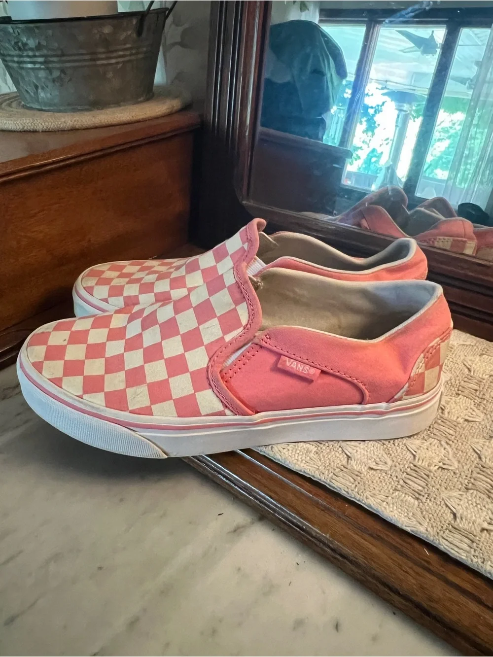VANS Classic Checkerboard Low Top Canvas Sneakers Pink White Women's Size 6.5